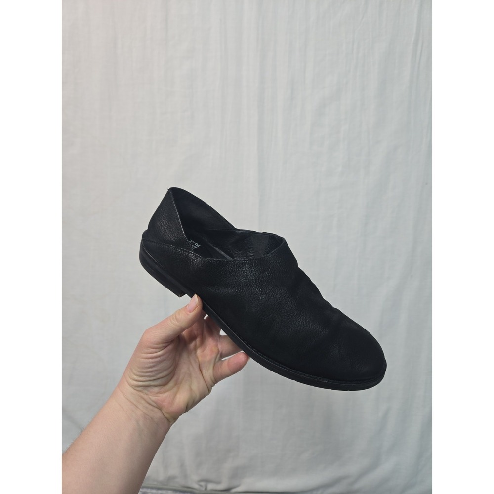 EILEEN FISHER DEPAN Leather Loafer Black Women's 6.5 Elastic Slip On Flat